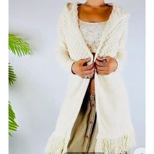 GAP longline hooded cardigan sweater bohemian waffle knit oatmeal beige women S